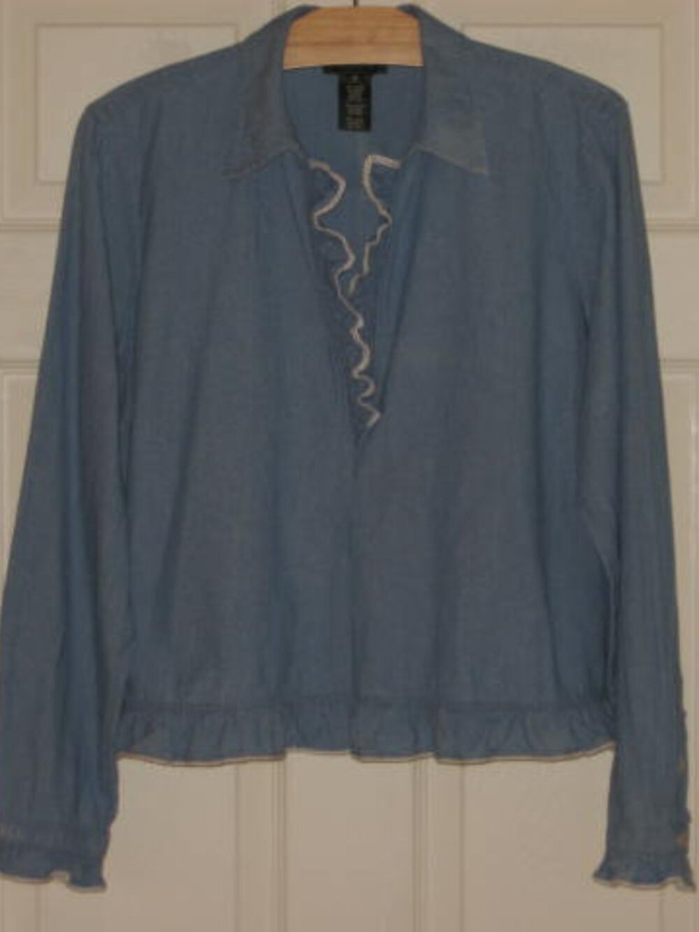 Ralph Lauren Jeans Co Size 12 Chambray Ruffle Trim Denim Cotton Great Condition